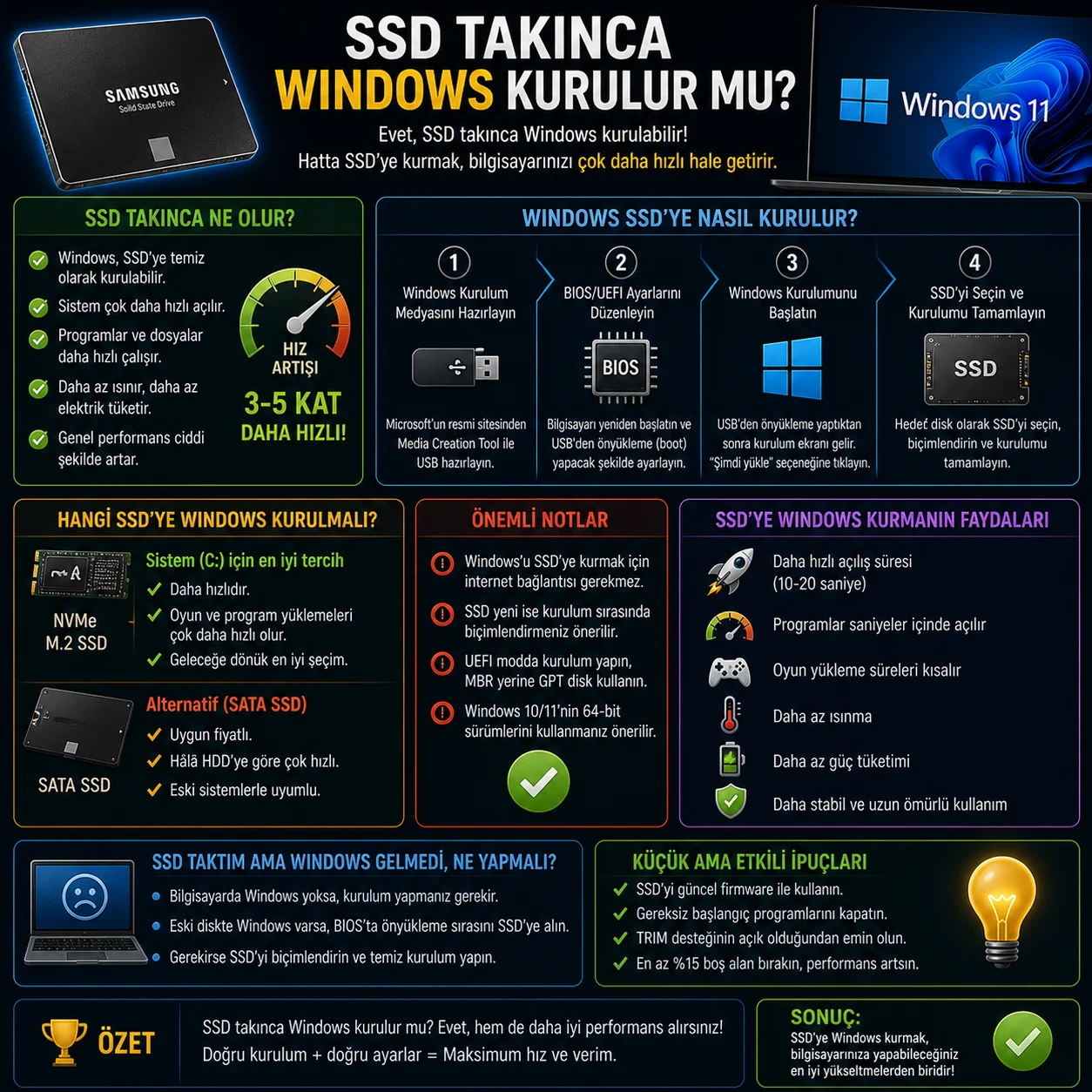 SSD Takınca Windows Kurulur mu