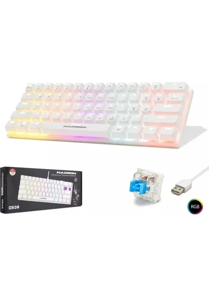 Hadron G508B Kablolu Oyuncu Mini Klavye Mekanik Blue Switch Rgb Q Beyaz