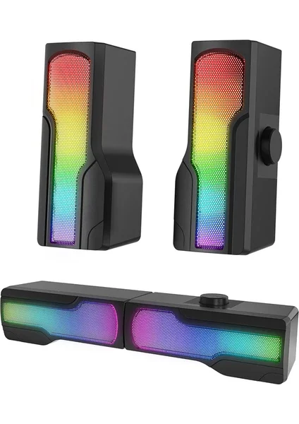Rampage Arty X13 2.0 Bluetoothlu Rms 3W*2 RGB Işıklı Multimedia Usb 5V 45dB Gaming Oyuncu Speaker